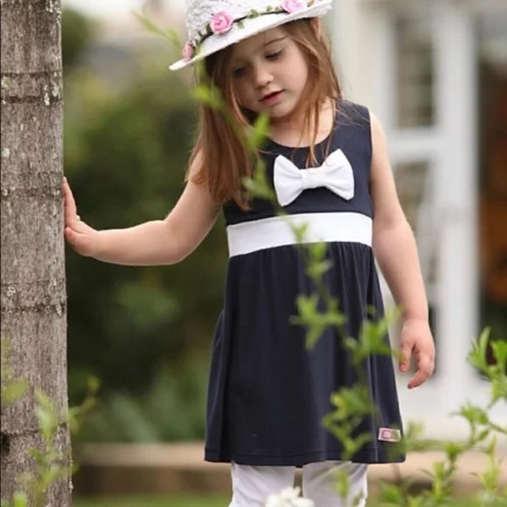 NEW Girls Navy Blue & White Sleeveless Dress Matching Mommy & Me Dresses
